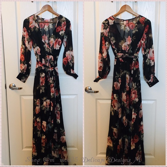 2/$80 HP🎉 Black Floral Chiffon Maxi Dress - Picture 6 of 10